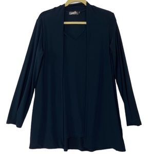 Sympli navy blue cardigan built  in v neck tank top. One piece. Size 12